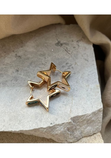 Altın Renkli Gözlü Yıldız Küpe Çok Renkli