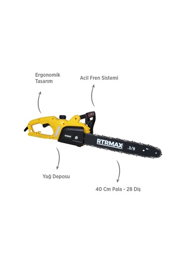 Rtrmax RTM9030SET Elektrikli Ağaç Kesme Motoru Eldiven + Testere Zinciri + Makaralı Uzatma Kablosu 4'lü Set