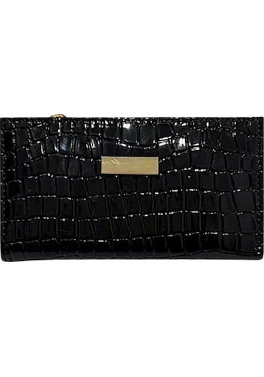 Adelina Bags Kadın Timsah Deseni Görünümlü Basic Küçük Siyah Cüzdan Siyah