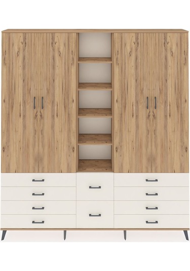 Arges Dolap 9 Raflı 10 Çekmeceli 2 Askılı 220x30x243 Çam-çam/aytaşı Atlas Çam/aytası