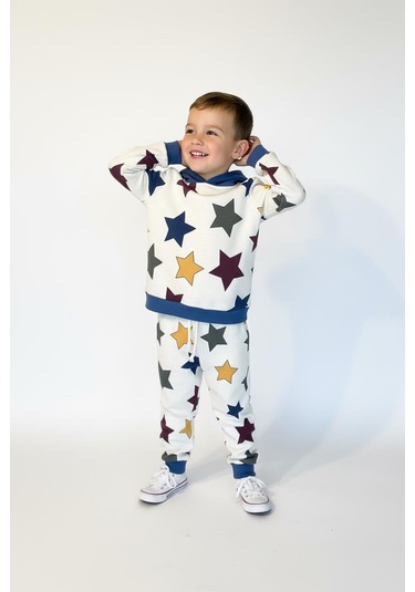 Yıldız Baskılı Kapşonlu 2 Li Takım İndigo