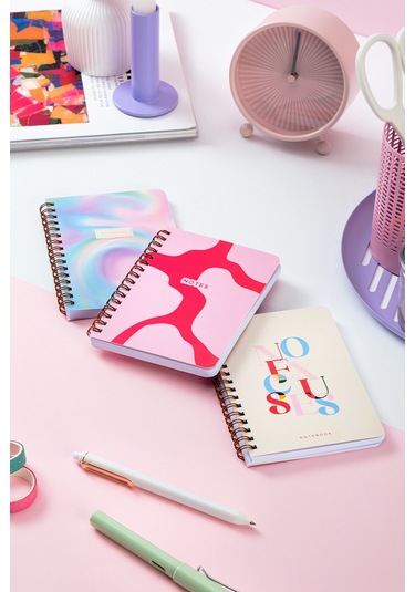 Cep Boy 10x14 Cm Spiralli Çizgili Karton Kapak 3'lü Defter Seti No Excuses Soyut Gradient Soyut