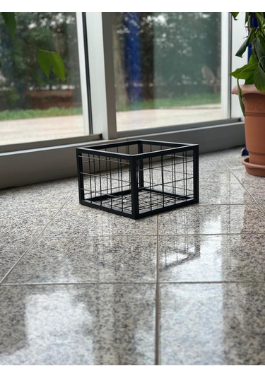 Metal Tel Kasa Sepet - Dekoratif, Taşınabilir Ürün Kasası, Sele Sepet 40x40 Cm H:20 Cm Siyah