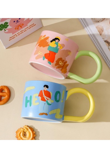 Kız Ve Erkek Modelli Büyük Saplı Seramik Kupa 2001 Pembe