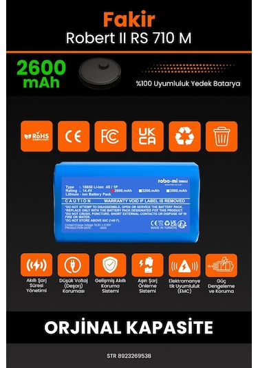 Fakir Robert Rs 710m 2600mah 14.4v Uyumlu Robot Süpürge Pili