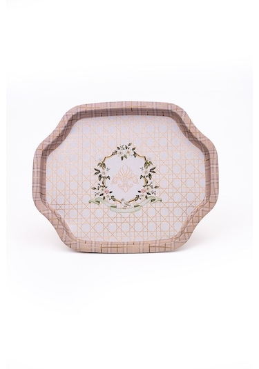 Lilya Desenli Sekizgen Metal Tepsi, 27,8 X 33,2 Cm