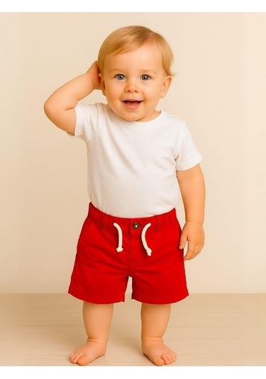 Erkek Bebek Dokuma Şort-16067 Kırmızı