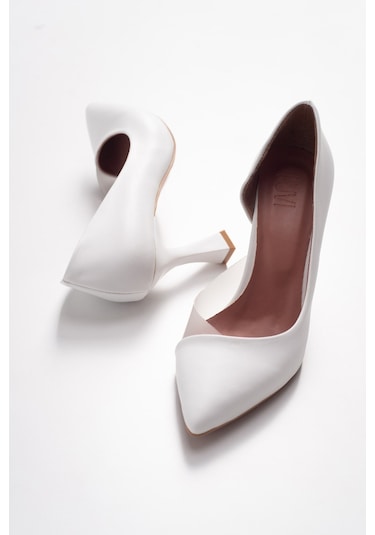Luvishoes 653 Beyaz Cilt Topuklu Kadın Ayakkabı Beyaz