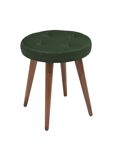Ankhira Ahşap Ayaklı Tabure (Yeşil Renk-Ceviz Ayaklı)