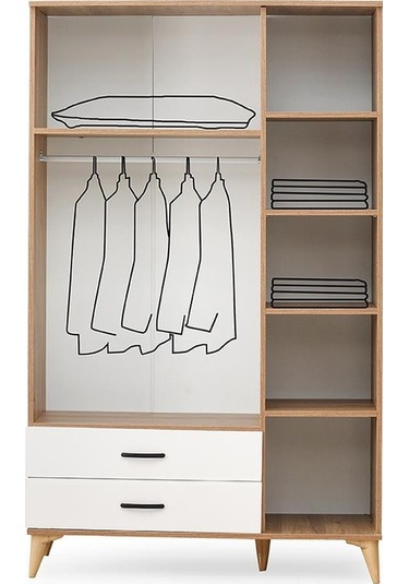 Kumsal 3 Kapılı 2 Çekmeceli Gardrop Elbise Dolabı 120x48x195cm 001
