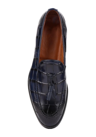 Shoetyle - Lacivert Croco Deri Püsküllü Erkek Klasik Ayakkabı 250-7951-839-lacivert