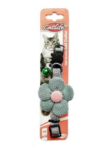 Catlife Çıngıraklı Çiçekli Kedi Boyun Tasması Yeşil 30 CM