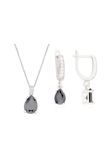 925 Ayar Gümüş Siyah Damla Taş Takı Seti 553870802