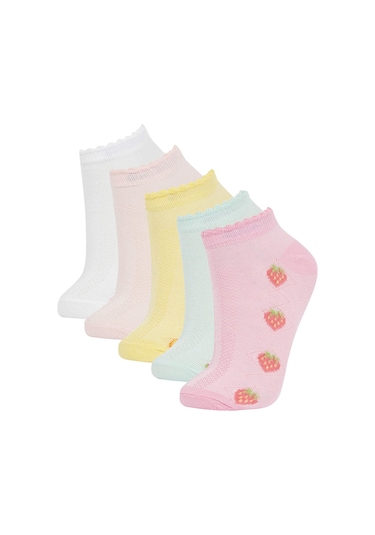 DeFacto Kız Çocuk 5'li Pamuklu Kiraz Ve Çiçek Desenli Patik Çorap W9534A6NSKR1