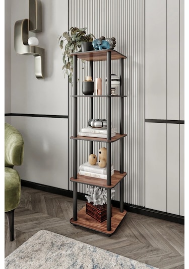 5 Katlı Dekoratif Kare Kitaplık Ceviz Ceviz