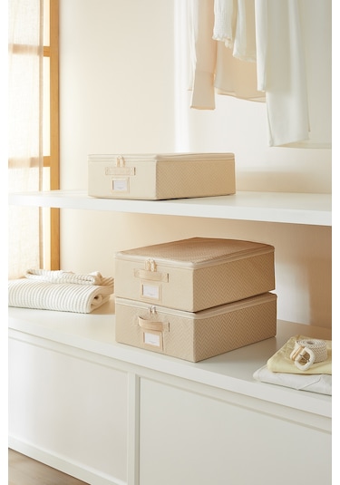 Ocean Home Textile 3'lü Küçük Boy Bej Balıksırtı Destekli Hurç Set 31 x 38 x 12 cm