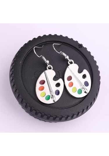 Fırçalarla Boya Paletleri Şeklinde Sarkan Küpeler Tre Çok Renkli