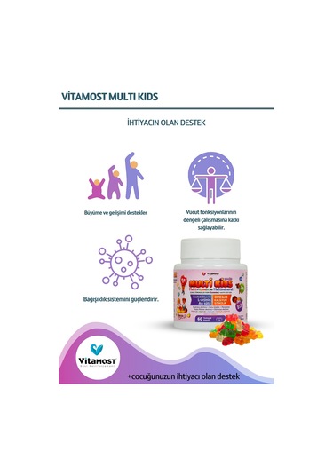 Vitamost Multi Kids Multivitamin ve Multimineral içeren Takviye Edici Gıda 60 Yumuşak Kapsül