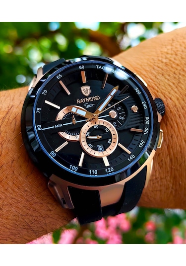 Raymond Star Seri Siyah Silikon Kordon Erkek Kol Saati Siyah