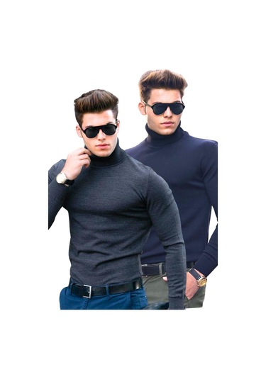 Lacivert/antrasit Balıkçı Yaka 2'li Paket Kazak 4656 Lacivert/antrasit