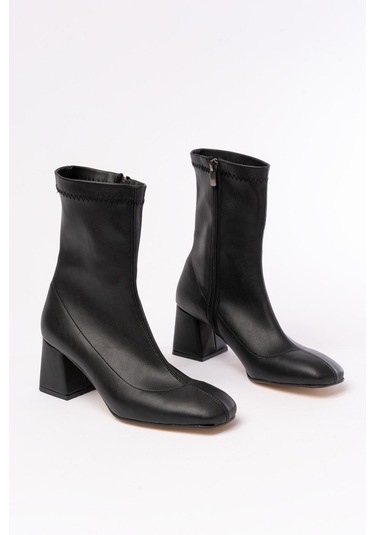 Hc-2700 Siyah Streç Topuklu Fermuarlı Günlük Kadın Bot Beyaz