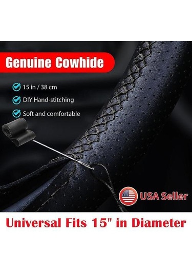 Hakiki Deri Kendin Yap Araba Direksiyon Simidi Kılıfı Kaymaz 15"/38 Cm Siyah Abd