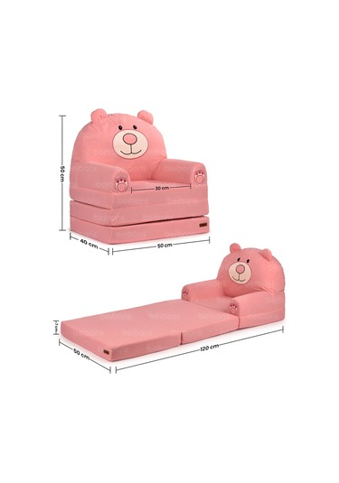 Portatif Katlanabilir Sevimli Çocuk Koltuğu - 3 Katlı Çocuk Yatak Koltuk - Taşınabilir Bebek Koltuğu Pembe