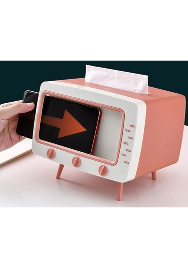 Kırmızı-yaratıcı 2 In 1 Tv Doku Kutusu Masaüstü Kağıt Tutucu Dağıtıcı Depolama Peçete Kılıfı Organizatör Cep Telefonu Tutucu İle