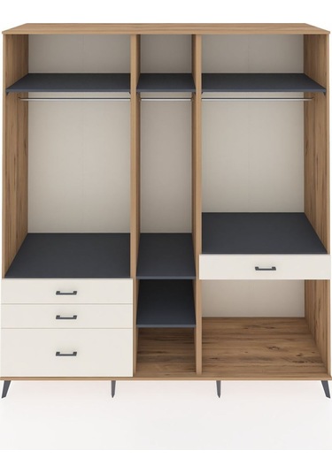 Kronos Dolap 7 Raflı 4 Çekmeceli 3 Askılı 220x59x243 Çam-antrasit/aytaşı Antrasıt/aytası