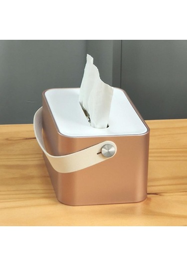 Ganzhoushop Çok İşlevli Mendil Saklama Kutusu Saplı Basit Masaüstü Mendil Düzenleyici Gül Altın