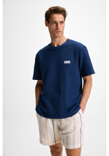 Grımelange Noır Erkek%100 Organik Pamuk Bisiklet Yaka Kısa Kol Regular Lacivert T-shirt Lacivert