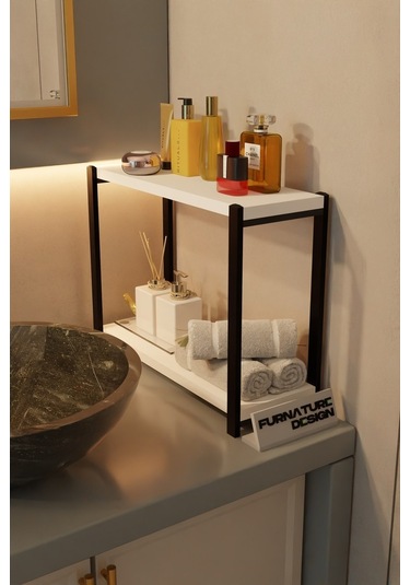 Banyo Düzenleyici 2 Raflı Metal Masa Üstü Organizer - Beyaz