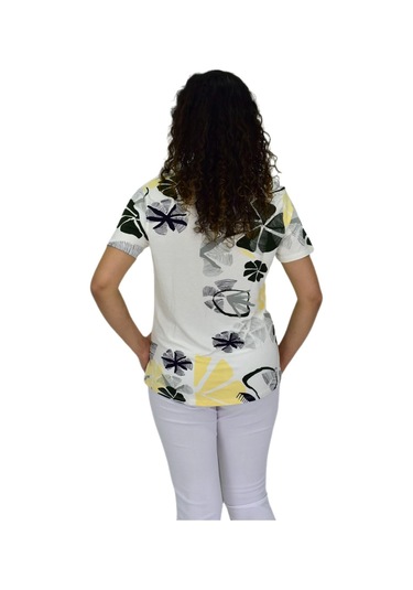 Kadın Kısa Kol Baskılı Bluz Bgl-st04697 Krem