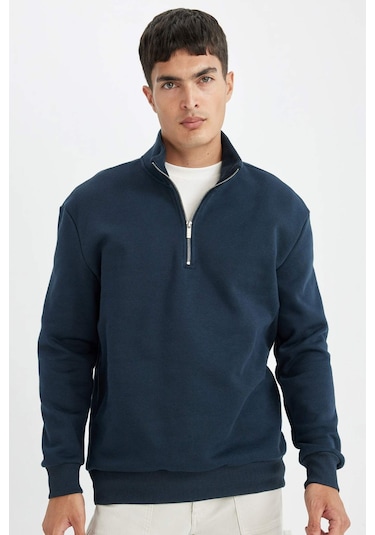 DeFacto Comfort Regular Fit Rahat Kalıp Fermuarlı Dik Yaka Basic Düz Sweatshirt X7405AZ24AUNV163 DeFacto Comfort Regular Fit Rahat Kalıp Fermuarlı Dik Yaka Basic Düz Sweatshirt X7405AZ24AUNV163