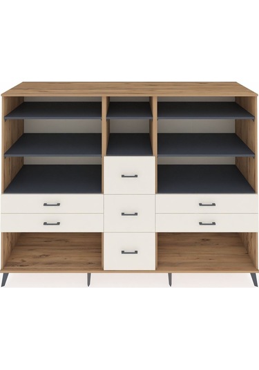 Kronos Dolap 8 Raflı 7 Çekmeceli 220x59x163 Çam-antrasit/aytaşı Çam-antrasit/aytaşı