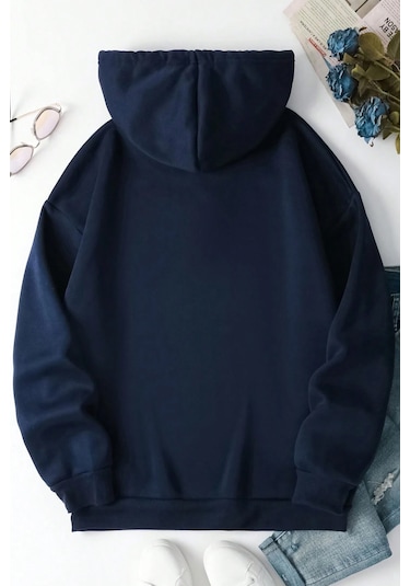 Malıbu Baskılı Oversize Sweatshirt Lacivert