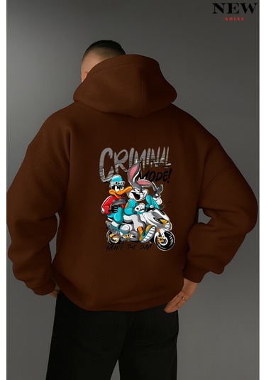 Criminal Mode Baskılı Sweatshirt Kahverengi