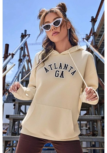 Atlanta Baskılı Sweatshirt Bej