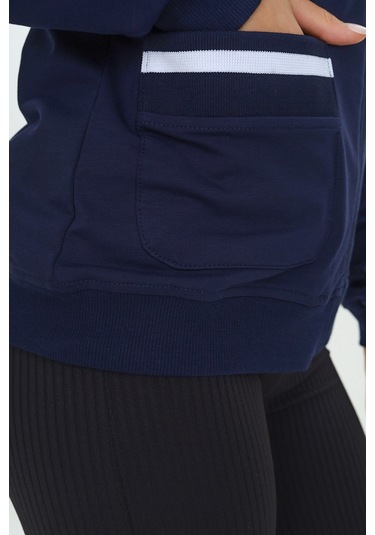 Toontoy Kız Çocuk Lacivert V Yaka Fermuarlı Tek Cepli Düşük Omuz Örme Okul Hırkası - 2 İplik Lacivert