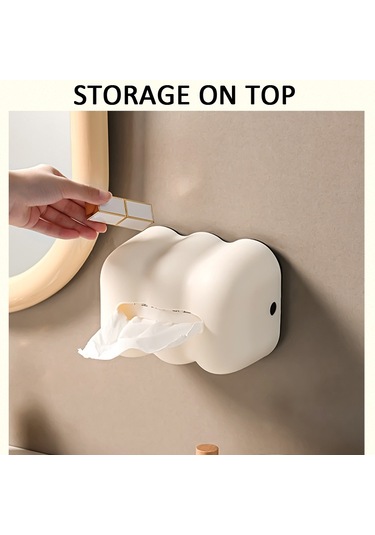 Sones Bulut Mendil Kutusu Masa Üstü Krem Tarzı Duvara Asılı Plastik Peçetelik Beyaz