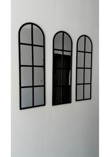 Pleksi Aynalı Siyah Mdf 3lü Duvar Penceresi 80x25 Cm Siyah