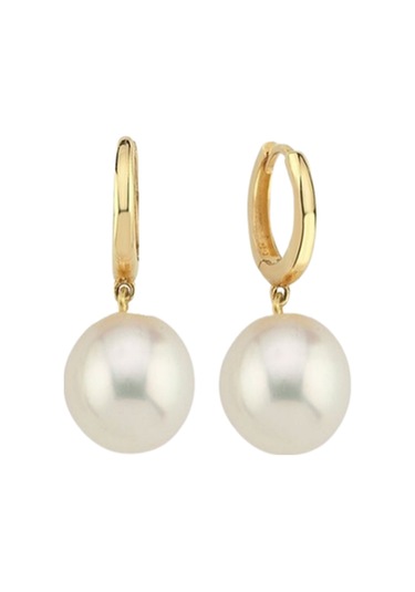 Beyaz Doğal İnci Halka Küpe 7 Mm Sarı