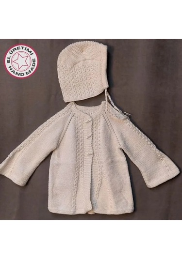 Uretti - Talia 8659 - 4004 El Örgüsü Kız Çocuk Beyaz Hırka Ve Şapka Takım - 2 Yaş Beyaz