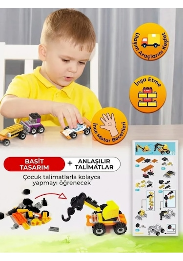 315 Parça 12+2 Araca Dönüşebilen İş Makineleri Ve Araçlar Yapı Blok Seti - Eğitici Oyuncak
