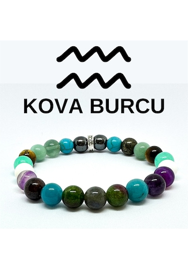 Kova Burcu Bilekliği 8mm Doğaltaş Bileklik - 16 Cm Çok Renkli