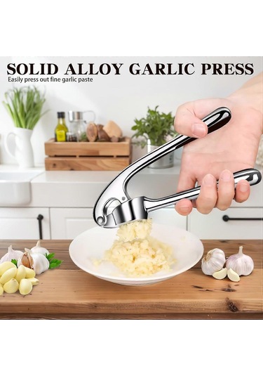 Sarımsak Presi, Ekstra Güçlü Ve Dayanıklı Sarımsak Doğrayıcı, Zencefil Ezici, Sarımsak Kesici, Soyucu Ve Temizleme Fırçası İle Sarımsak Presi, Mutfak Gereçleri Ea Siyah