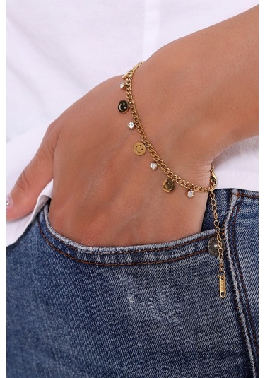 Bhs Life Kadın Gülen Yüz Figürlü Zirkon Taşlı Çelik Bileklik