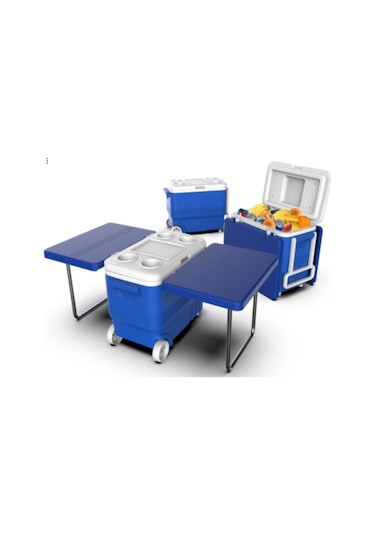 Kale 45 Litre Tekerlekli Buzluk Soğutucu Piknik Masası Mavi