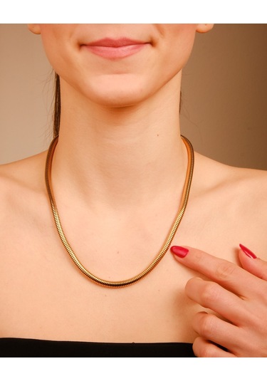 Lekka Design Takı Kararmaz Çelik Kalın Silindir Zincir Kolye Altın