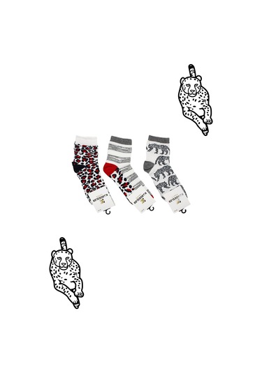 Kadın Çok Renkli Desenli Pamuklu Yarım Konç Çorap 3'lu Paket Çok Renkli